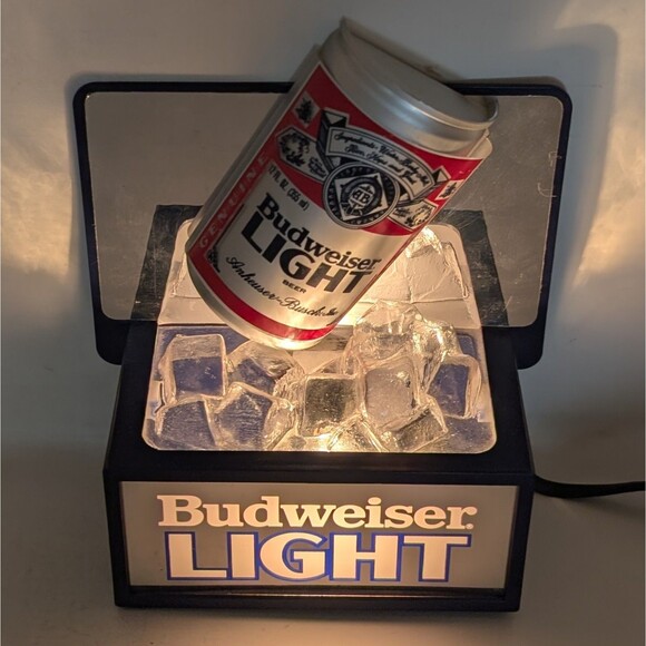 VTG Lot Of 2 Budweiser Light Bar Top Sign Bottle and Lighted Can On Ice Works - Picture 2 of 16